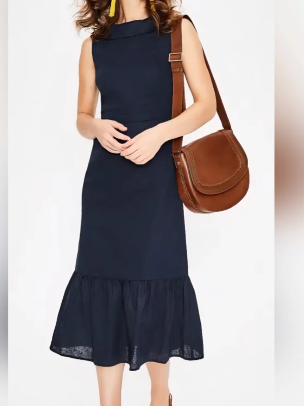 Boden Clarice Linen Midi Dress in Navy 18L